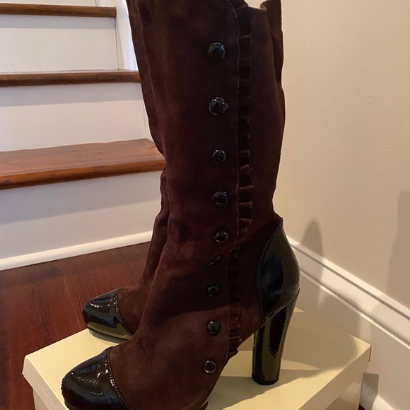 Restricted Brown Suede Button Detail Boots Size 8 - Picture 1 of 11